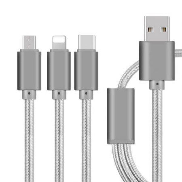 1.2M 3-in-1 USB Charger Cable For Micro 8-Pin Type-C