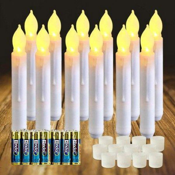 12PCS Battery Operated LED Taper Candles Light Flameless Taper Candles With Flickering Warm White Light
