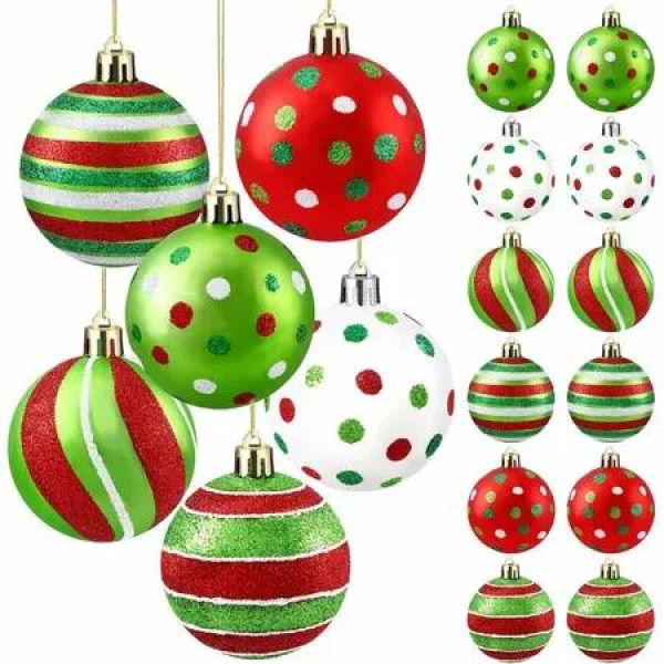 12pcs Christmas Balls Ornament 2.4 Inch Glittering Hanging Xmas Balls for Tree Decoration Swirl Candy Cane Elf Balls Red Green Plastic Christmas Bubles