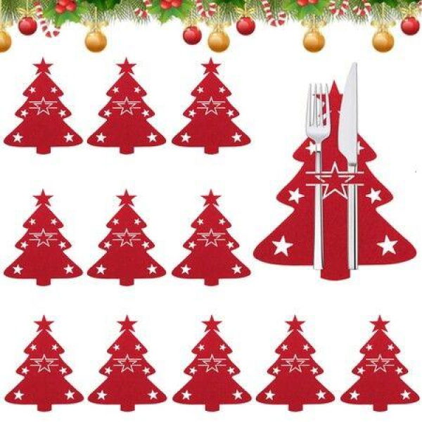 12pcs Christmas Cutlery Holders Felt Cutlery Bag Christmas Forks Spoons Christmas Table Decoration for Party Dinner Dining Table Decoration Color Red