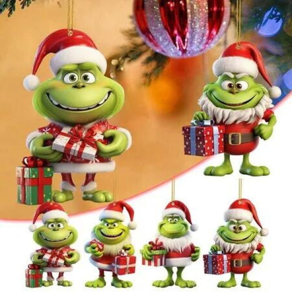 12pcs Christmas Tree Grinch Baby Acrylic Pendant Funny Green Accessories Christmas Pendants Hanging