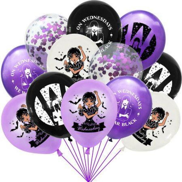 12pcs Wednesday Addams Childrens Birthday Party Decoration Banner Tableware BalloonParty Site Layout Halloween Party