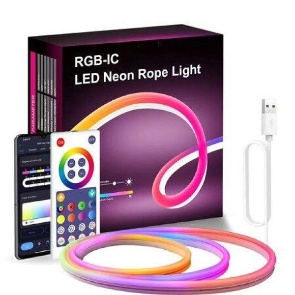 12V 5 Meter RGB Neon LED Strip USB Cable Smart Rope Lights App Music Sync Color Changing Light