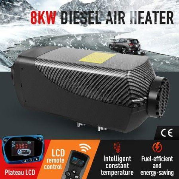12V 8kW Diesel Air Heater Portable Parking Heater Remote Control LCD Panel Black & Gray.