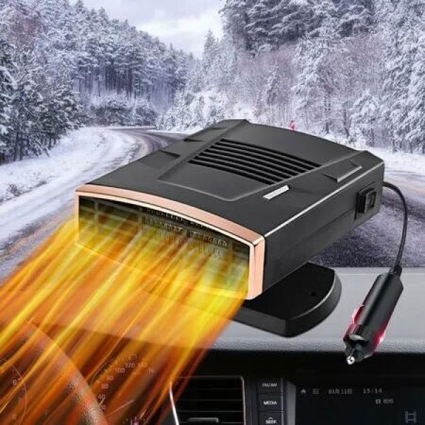 12V Car Heater,2 in 1 Fast Heating Defrost Defogger 360 Degree Rotatable Handheld Car Windscreen Defogger Window Defroster (Black Gold)