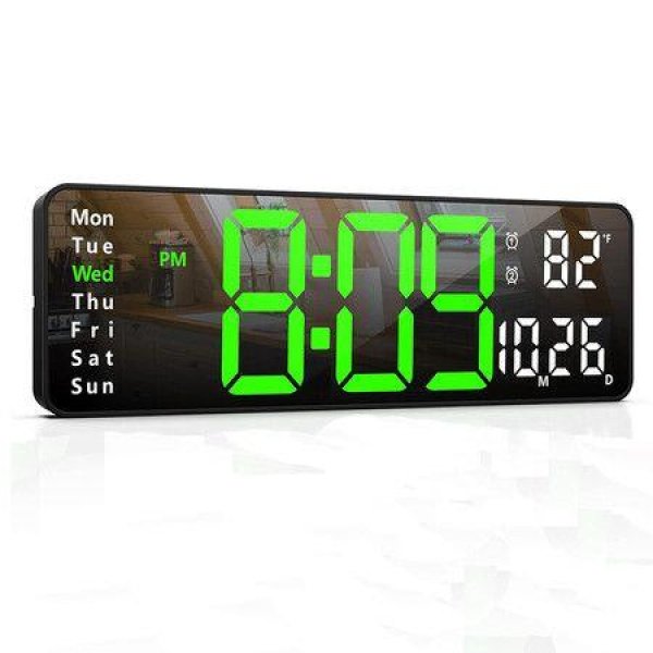 13 In Large LED Digital Wall Clock with Date and Temperature for Living Room Office Decor