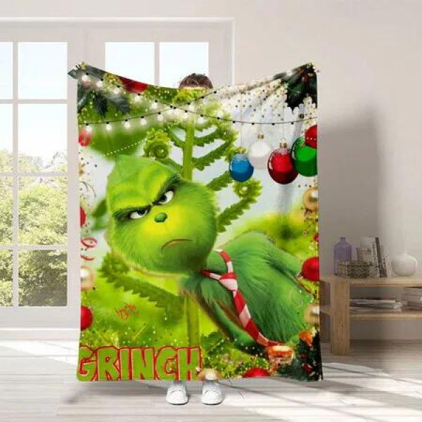 130*150CM Grinch Blanket for Christmas Cartoon Throw Blanket for Couch Soft and Warm,Blankets for Bedroom Living Room Travel Decorations