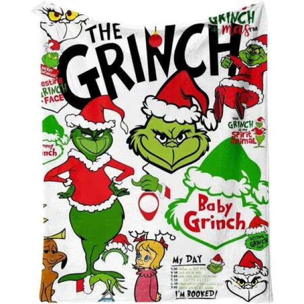 130*150CM Grinch Blanket for Christmas Cartoon Throw Blanket for Couch Soft and Warm,Blankets for Bedroom Living Room Travel Decorations