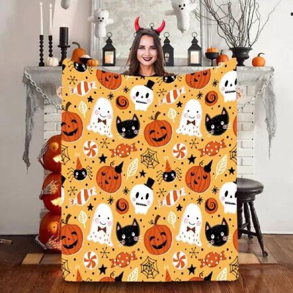 130*150Cm Halloween Blanket Halloween Throw Blanket Flannel Lightweight Soft Plush Fuzzy Blankets For Bed Sofa Couch Car Travel Pet