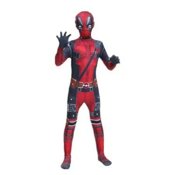 130cm new Deadpool Kids 3D Print Bodysuit Jumpsuit Superhero Outfits with Headwear Halloween Christmas Party Costume