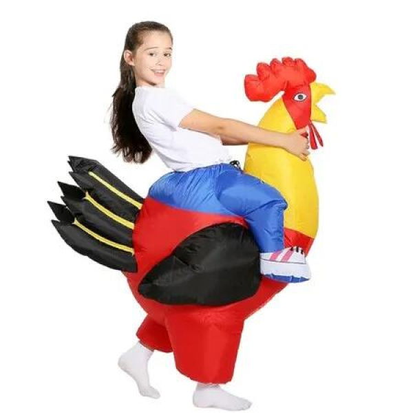 135-160cm Inflatable Christmas Rooster Halloween Costume Blow Up Suit Battery Power Cosplay Costume Christmas Party Kid Teen size