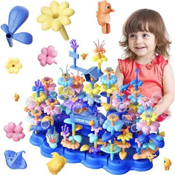 136Pcs Ocean Coral Flower Garden Building Toy Set, STEM Educational Brain Development Building Toys Gifts for Birthday Christmas