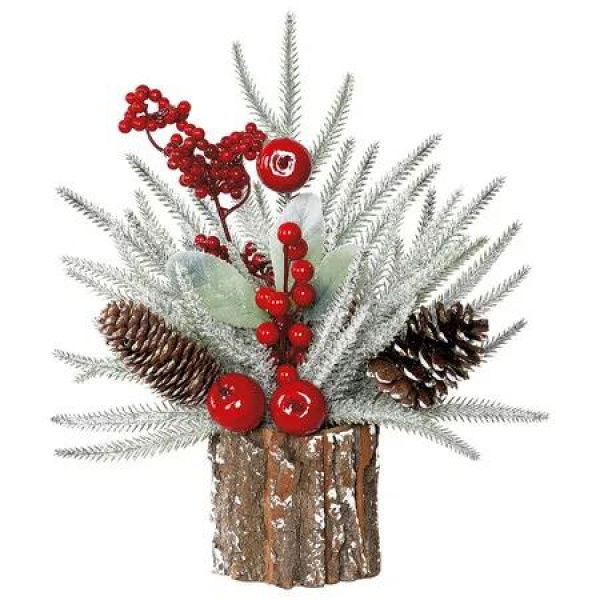 13.7Inch Tabletop Mini Christmas Tree Artificial Potted Christmas Tree Decorations with Apples Red Berry Pinecone for Xmas Decor Holiday Home