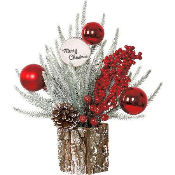13.7Inch Tabletop Mini Christmas Tree Artificial Potted Christmas Tree Decorations with Red Ball Berry Pinecone for Xmas Decor Holiday Home