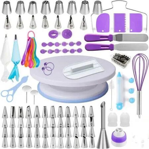 137pcs Cake Decorating Kit with Cake Turntable for Decorating,Pastry Piping Bag,Russian Piping Tips Baking Tools,Cake Baking Supplies for Beginners