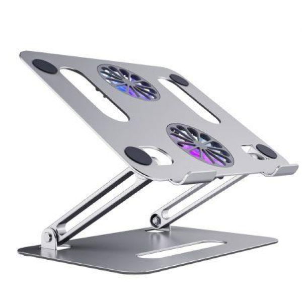 14-17.3 Inches Laptop Stand With Cooling Fan Desk Portable Adjustable Foldable Computer Aluminum Desk Notebook Holder TV Bed PC Lap Desk Table Stand - Gray