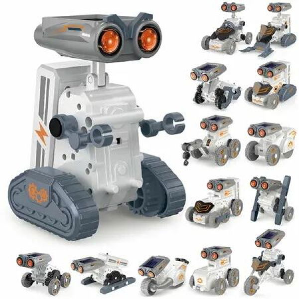 14-in-1 Education Solar Power Robot Erector Kit STEM DIY Educational Science Building Toy Solar or Battery Powered Robotic Set for Children Birthday