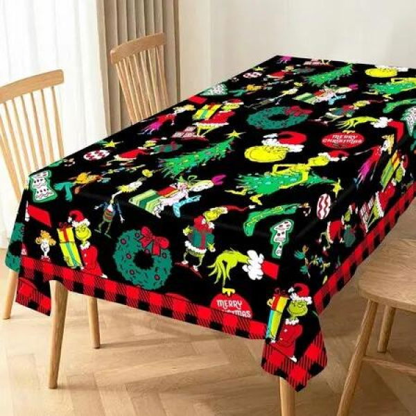 140Ã—220CM Christmas Tablecloth Merry Xmas Winter Holiday Party Decoration Rectangular Kitchen Dining Room Home Decor