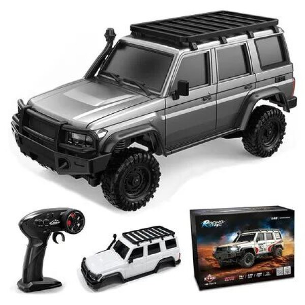 1/43 Scale 2.4G 4WD RC Rock Crawler Model, Featuring Simulated Lighting System, Remote Control Capability Dual Body (Silver Black)
