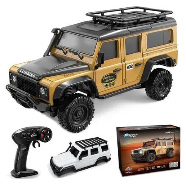 1/43 Scale 2.4G 4WD RC Rock Crawler Model, Featuring Simulated Lighting System, Remote Control Capability Dual Body (Yellow)