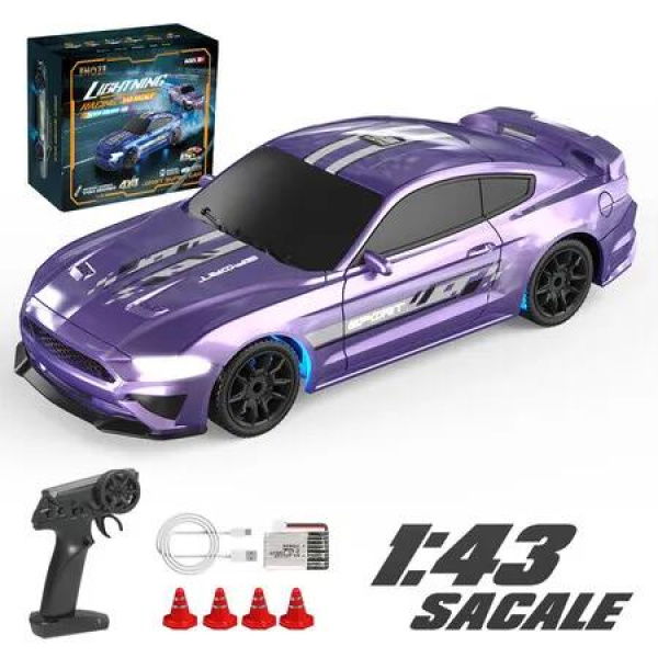 1:43 Scale Mini RC Drift Car with Gyro Full Proportional RTR 2.4Ghz Remote Control with RGB Lights, Purple