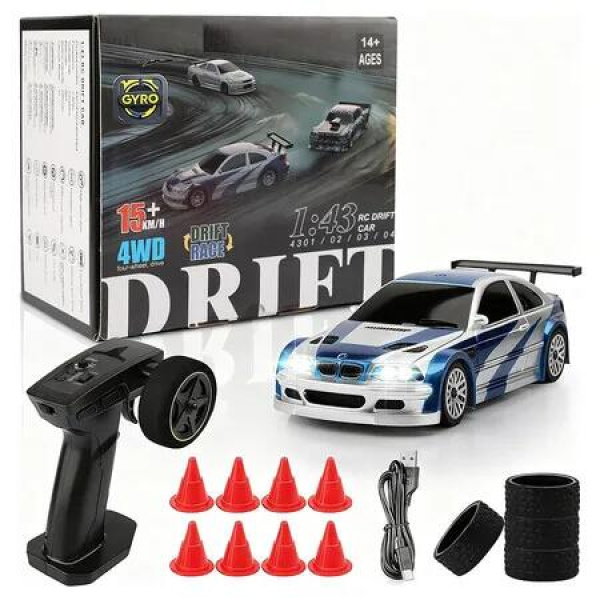 1/43 Scale Mini RC Drift Car with Gyroscope, Toys for Age 8 to 14 Old Birthday Gifts, Blue