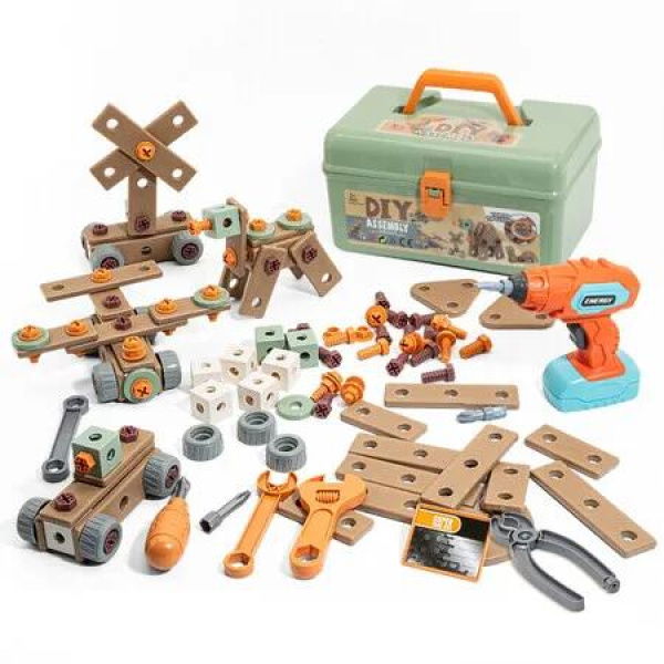 144Pcs Kids Tool Set with Electric Drill Toddler Tool Set,Pretend Play Construction Tool Kit for Boys Girls Ages 4+ Years Old Birthday Christmas Gfit