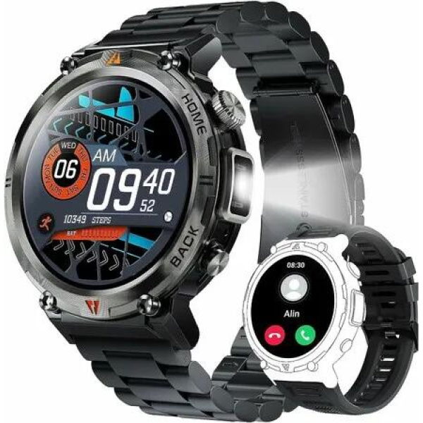 1.45â€Smart Watch for Men with LED Flashlight 3ATM Waterproof Smart Watch with 100+ Sports Modes Fitness Tracker for iOS Android(Black)