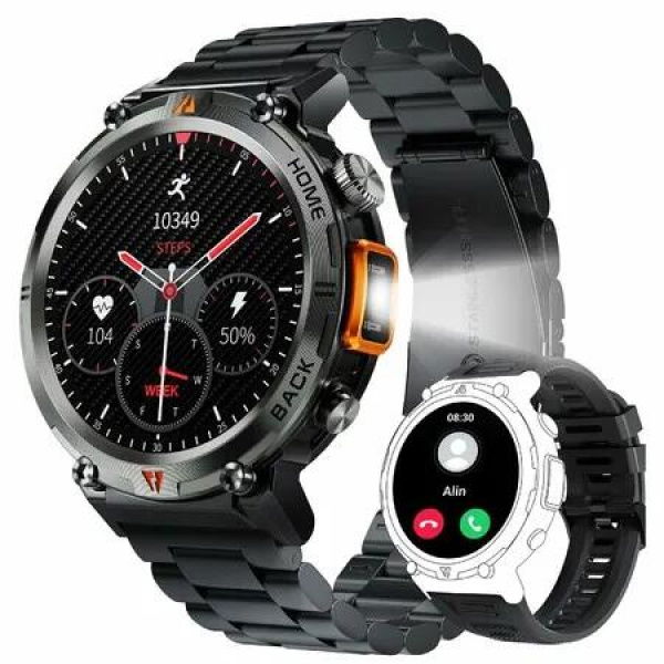1.45â€Smart Watch for Men with LED Flashlight 3ATM Waterproof Smart Watch with 100+ Sports Modes Fitness Tracker for iOS Android(Orange)