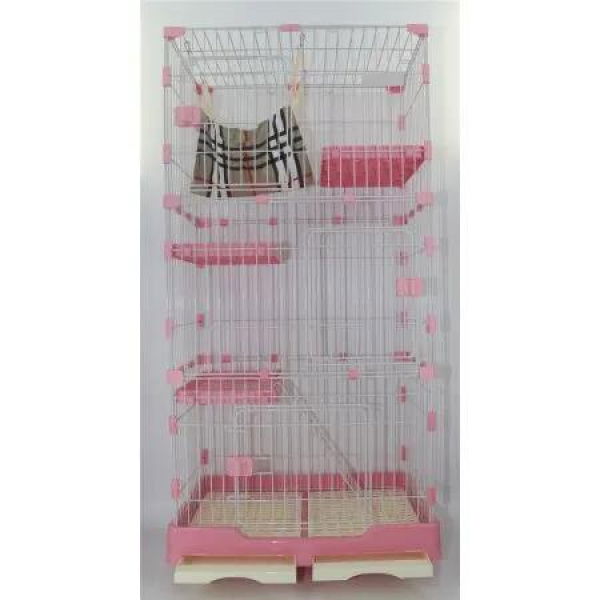 146 cm Pink Pet 4 Level Cat Cage House With Litter Tray & Wheel 72x47x146 cm