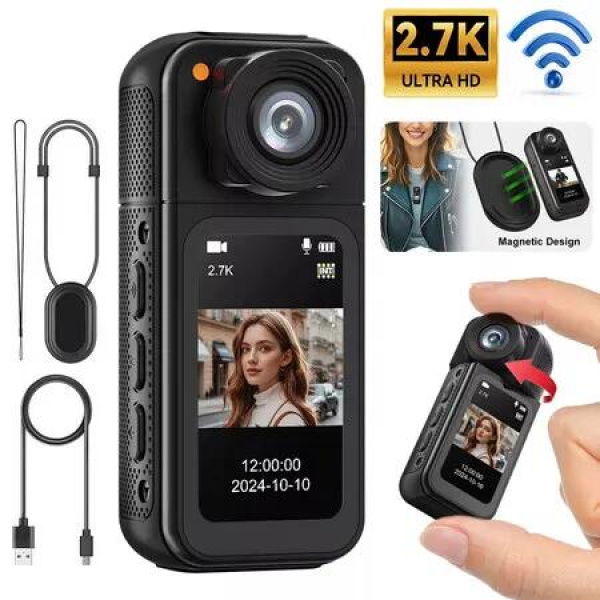 1.47 Inch 2.7K Pocket Action Camera, Sports Wearable Camcorder Thumb Camera With 180 Degree Rotation Wide Angle Camera Color Black
