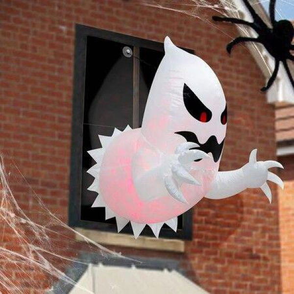 1.4m Halloween Inflatables Outdoor Decoration Ghost Broke Out From Window With Built-in LED Blow Up Scary Halloween Decor For Yard Garden.
