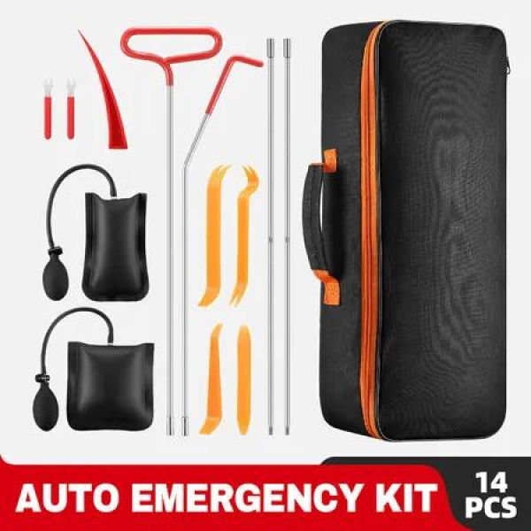 14pcs Automotive Toolkit Auto Emergency Toolbox Unlock Car Door Window Opening Roadside Safety Aid Truck Air Wedge Pump Bag