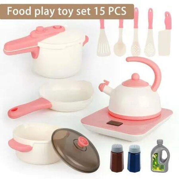 15 PCS Play House Toys Pots and Pans Tableware Set 15 Pieces Set Suitable for 3 Years Old and Up