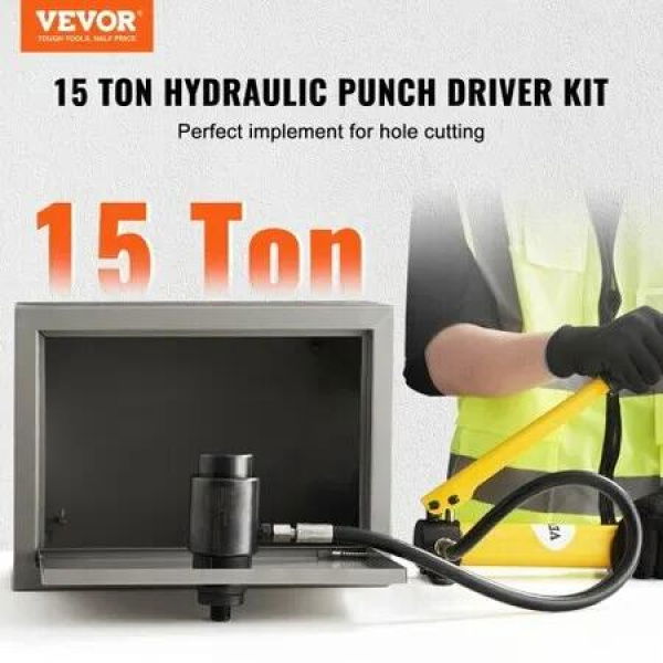 15 Ton Hydraulic Knockout Punch Kit, 1/2' to 4' Conduit Hole Cutter Set, KO Tool Kits with Puncher 10 Piece, Metal Sheet Driver Tools, For Aluminum, Brass, Stainless Steel, Fiberglass and Plasti