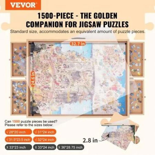 1500 Piece Puzzle Table with Folding Legs 4 Drawers and Cover Wooden Jigsaw Puzzle Plateau Puzzle Accessories Board for Adults Puzzle Organizer Storage