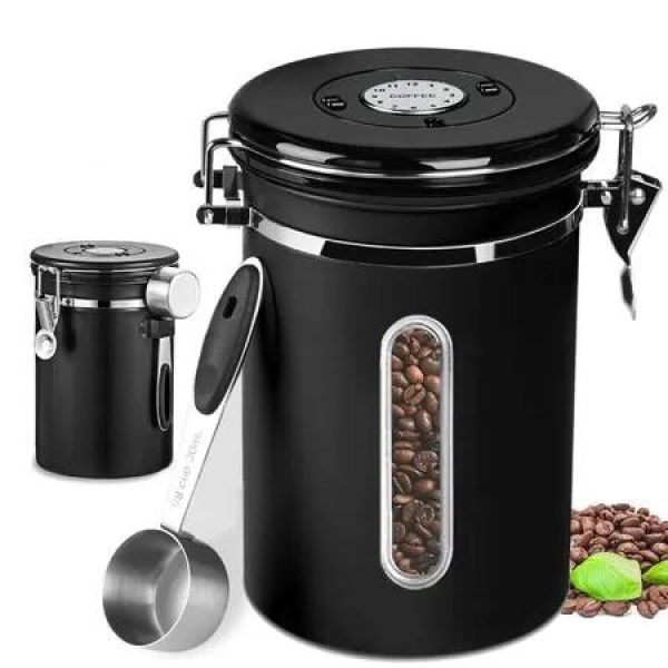 1500ML Coffee Canister for Ground Coffee with Transparent Window, Stainless Steel Kitchen Food Airtight Storage Container for Coffee Beans,Tea,Sugar