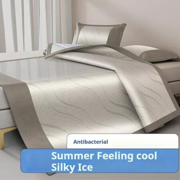 150*200cm 3p Set Luxurious Viscose Fiber Bedding Summer Cool Feeling Silky Bedding Mat Pillow Case Breathable Antibacterial Foldable Washable Soft