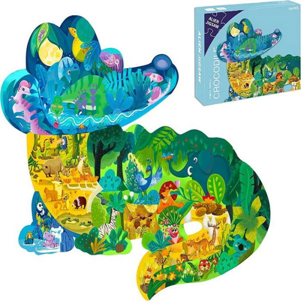 154 Pcs Jigsaw Puzzles Colorful Fun Animal Shaped Puzzle Learning Educational Toys Gifts Games For Age 3+ (Crocodile)