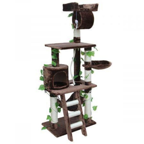 155cm Cat Scratching Post Climb Tree Gym Pole With House Tunnel Hammock Condo - Mocha.