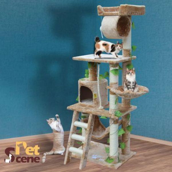 155cm Cat Scratching Post Tree Scratcher Pole Gym House Furniture Multi Level Medium Beige