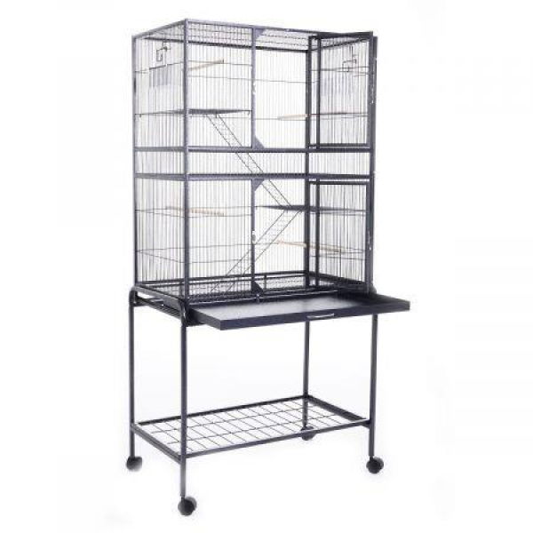 155cm Large Standalone Wheeled Bird Cage Aviary With 2 Platforms And 4 Perches For Parrot Cockatiel And Canary.