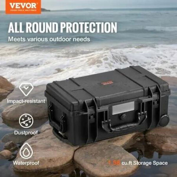 1.58 Cu.ft Weatherproof Hard Case with Retractable Pull Handles & Wheels