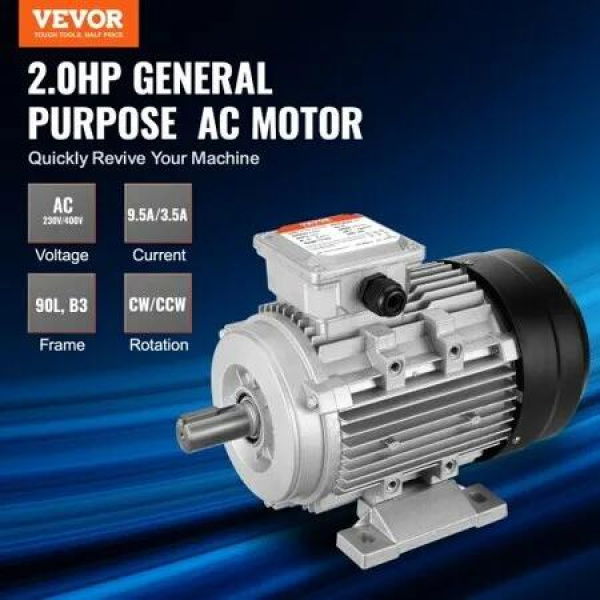 1.5KW Electric Motor 3000 rpm AC 230V/400V 9.5A/3.5A 90L B3 Frame Air Compressor Motor 3-Phase 24mm Keyed Shaft CW/CCW Rotation