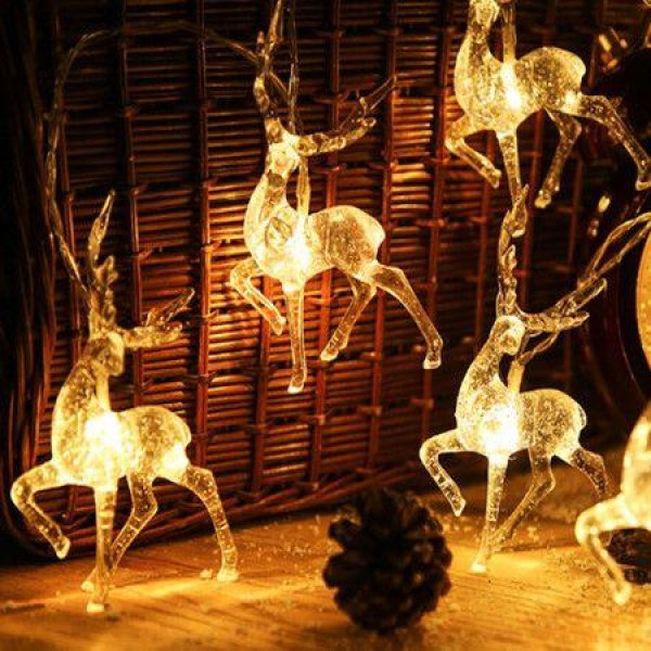 1.5M Christmas Fairy Lights Reindeer Fairy Lights LED On Silver Wire Deer Warm White. Static Battery-operated LED Garland Garden Decoration.