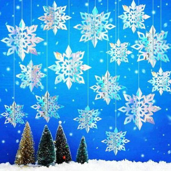 15pcs Winter Christmas Hanging Snowflake Decorations,3D Holographic Snowflakes for Christmas Winter Wonderland Decorations Frozen Birthday New Year Party Home Decorations