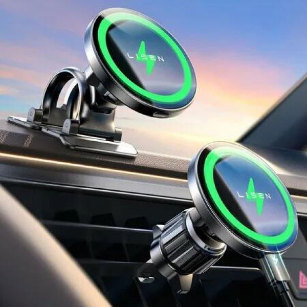 15W MagSafe Car Mount Charger Magnetic Wireless Car Charger for iPhone 16 Pro Max iPhone Samsung with MagSafe Christmas Gift COL Black