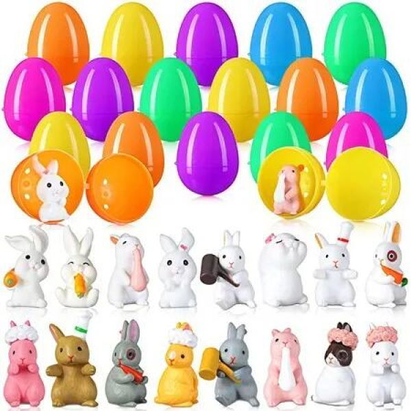 16 Easter Eggs Filled With Rabbit Figures,Easter Basket Filled Eggs,Cute Resin Easter Bunny Eggs For Easter Hunt Party Decoration