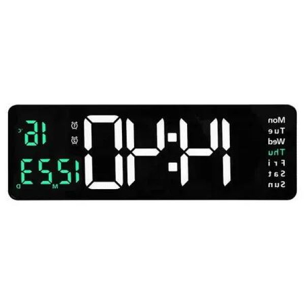 16 Inch Digital Wall Clock with Large LED Display, Dual Alarms Remote Control, Date Week Temperature Functions