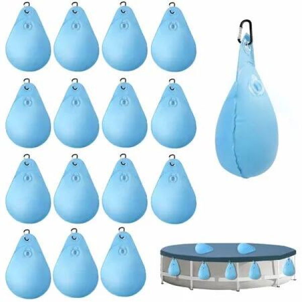 16 Pack Pool Cover Weights with Hooks,Leakproof Swimming Pool Cover Hanging Bag Thick PVC Pool Water Bags,Antifreezing Winter Pool Tarp Weights